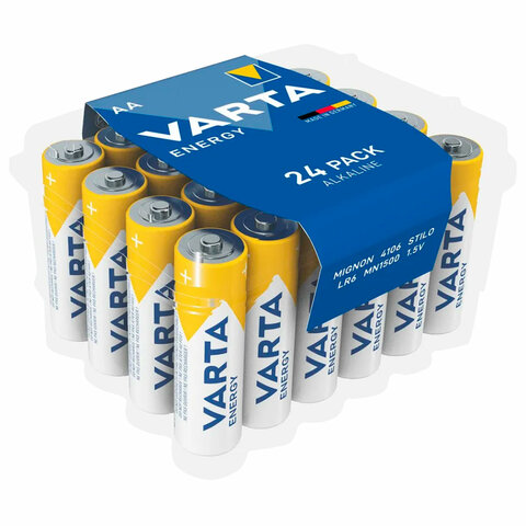 Батарейки алкалиновые "пальчиковые" КОМПЛЕКТ 24 шт., VARTA ENERGY, АА (LR6, 24А), пластиковый бокс, 4106229224 - фото 1