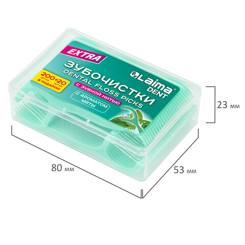 Зубочистки-флоссеры с зубной нитью "200 шт. (4х50 шт.) + 20 в подарок!", в боксе, ВКУС МЯТЫ, LAIMA DENT, 609407 - фото 6
