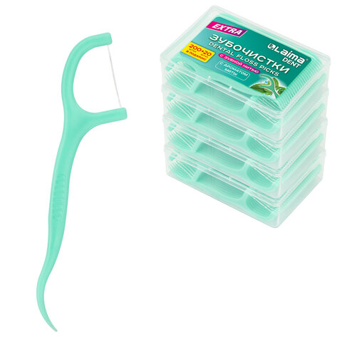 Зубочистки-флоссеры с зубной нитью "200 шт. (4х50 шт.) + 20 в подарок!", в боксе, ВКУС МЯТЫ, LAIMA DENT, 609407 - фото 1