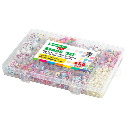 Набор для создания бижутерии и украшений BEADS SET, 450 элементов, 24 вида, BRAUBERG KIDS, 664695 - фото 1