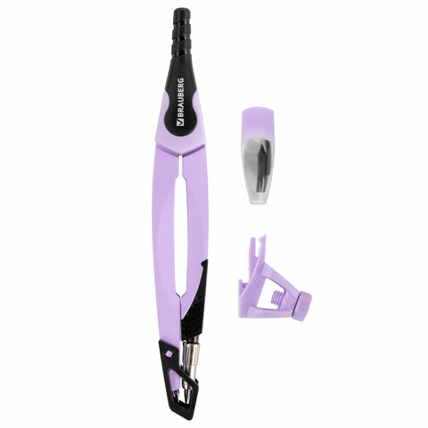 Готовальня BRAUBERG ULTRA, 4 предмета: циркуль 135 мм, запасной грифель, насадка, лавандовый цвет, 210823 - фото 3