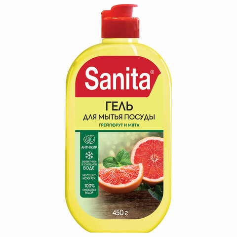 Гель для мытья посуды 450 г, SANITA "Грейпфрут и мята", 27857 - фото 1