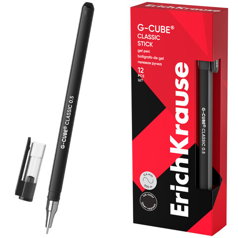 Ручка гелевая ERICH KRAUSE "G-cube", ЧЕРНАЯ, корпус черный, игольчатый узел 0,5 мм, линия письма 0,4 мм, 46447 - фото 1