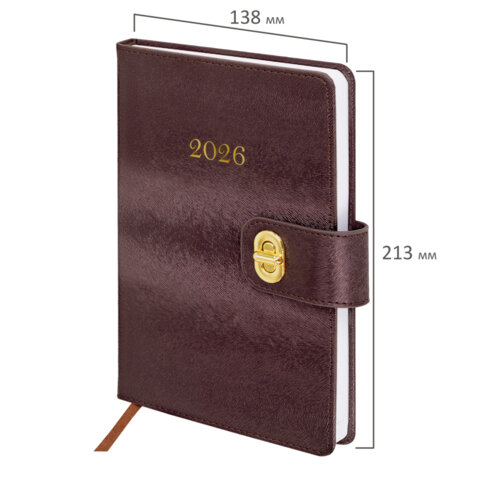 Ежедневник датированный 2026 А5 138х213 мм, BRAUBERG "Elegant", под кожу, застежка, бордовый, 117367 - фото 2