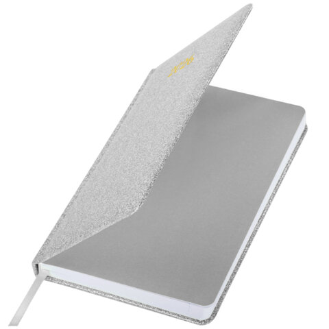 Ежедневник датированный 2026, А5, 138x213 мм, BRAUBERG "Sparkle", под кожу, блестки, серебристый, 117440 - фото 4