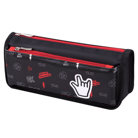 Пенал мягкий BRAUBERG, 2 отделения, полиэстер, "Cool vibes", черный, 21х9х6 см, 271573 - фото 1