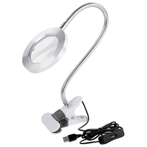 Лупа настольная на прищепке с LED-ПОДСВЕТКОЙ, диаметр 75 мм, увеличение 3, BRAUBERG, 455931 - фото 1