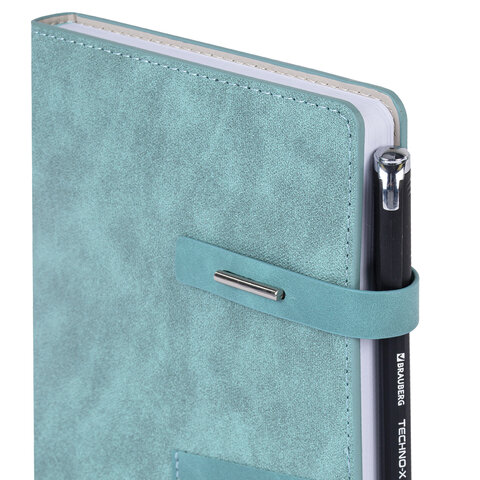 Ежедневник недатированный А5 138х213 мм BRAUBERG "Cowboy", под кожу, застежка 160 л., голубой, 116197 - фото 4