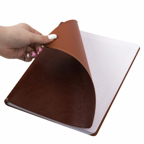 Тетрадь БОЛЬШОЙ ФОРМАТ (200x252 мм) В5, BRAUBERG "Office PRO", под кожу, гребень, клетка, 80 л., коричневый, 111047 - фото 3