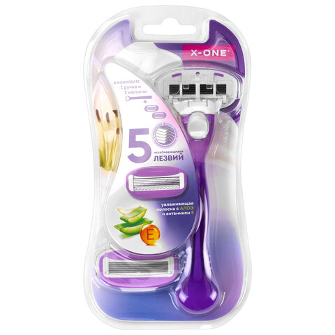 Бритвенный станок многоразовый женский, 5 лезвий, 2 кассеты, плавающая головка, X-ONE (ИКС-УАН), 700020 - фото 1