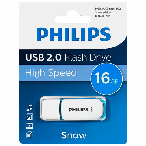 Флеш-диск 16 GB PHILIPS SNOW, разъем USB 2.0, синий, FM16FD70B/97 - фото 3