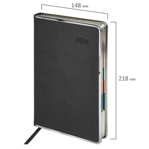 Ежедневник датированный 2026 А5 148х218 мм, GALANT "Infinity Silver", под кожу, серый, 117499 - фото 2