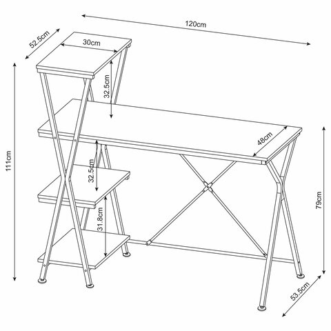 Стол на металлокаркасе BRABIX "LOFT CD-004", 1200х535х1110 мм, 3 полки, цвет дуб антик, 641219 - фото 5