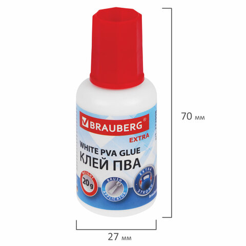 Клей ПВА УСИЛЕННЫЙ 20 г с кисточкой (бумага, фотографии, картон, дерево), BRAUBERG Extra, 272998 - фото 6