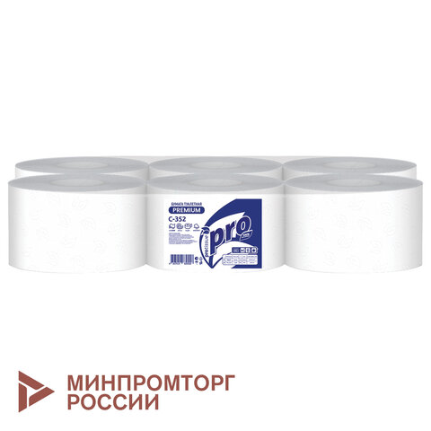 Бумага туалетная 215 м с центральной вытяжкой PROtissue (T8) PREMIUM, 2-слойная, белая, КОМПЛЕКТ 6 шт., С352 - фото 1