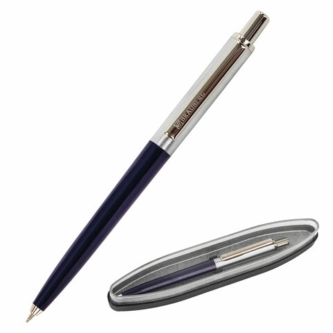 Ручка подарочная шариковая BRAUBERG "Soprano", СИНЯЯ, корпус серебристый с синим, линия письма 0,5 мм, 143484 - фото 1