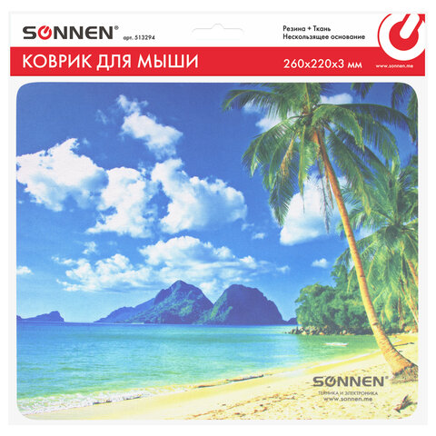Коврик для мыши SONNEN "BEACH", резина + ткань, 260х220х3 мм, 513294 - фото 5