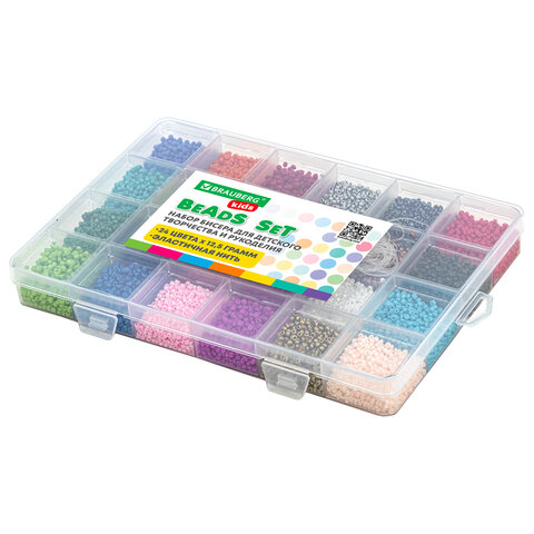Набор для создания бижутерии и украшений из бисера BEADS SET, 6000 элементов, 24 вида, BRAUBERG KIDS, 664696 - фото 1