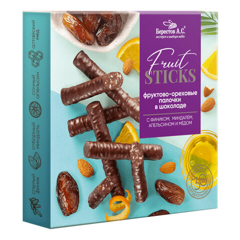Конфеты шоколадные "Fruit Sticks" с фиником, апельсином и миндалём, 175 г, БЕРЕСТОВ А.С., УТ-00031676 - фото 1