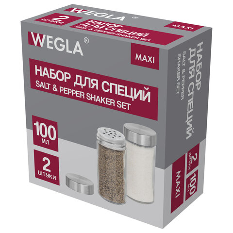 Набор для специй 2х100 мл, MAXI, солонка + перечница, стекло/сталь, круглые, WEGLA (ВЕГЛА), 700230 - фото 3