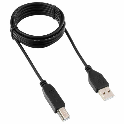 Кабель USB 2.0 AM-BM, 1,8 м, ГАРНИЗОН, медь, черный, пакет, GCC-USB2-AMBM-1.8M, 14371 - фото 1