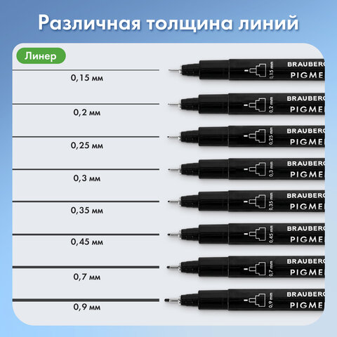 Капиллярные ручки линеры 16 шт. черные, 0,15-3,0 мм, BRAUBERG ART CLASSIC, 143946 - фото 13