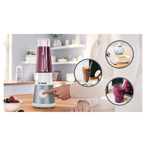 Блендер стационарный BOSCH MMB2111T, 450 Вт, 1 скорость, чаша 0,6 л, пластик, серебристый - фото 5