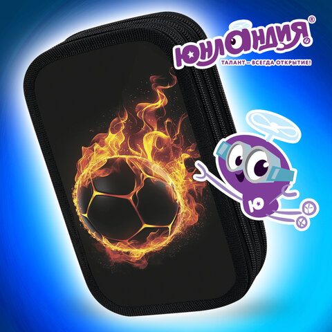 Пенал ЮНЛАНДИЯ, 3 отделения, картон с эффектом soft-touch, 19х11 см, "Fire ball", 273501 - фото 12