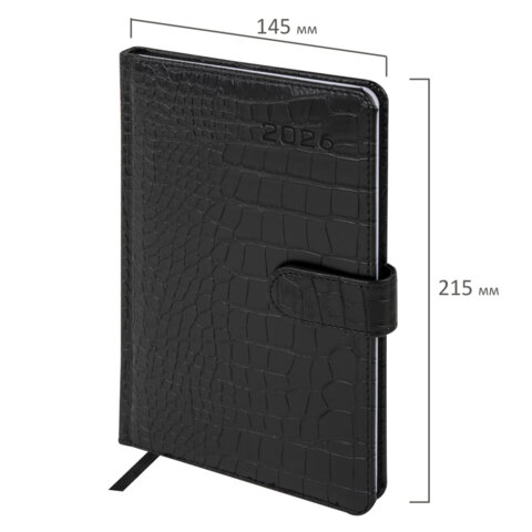 Еженедельник датированный 2026 А5 145х215 мм, BRAUBERG "Party", под кожу, черный, 117180 - фото 2