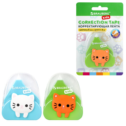 Корректирующая лента BRAUBERG KIDS "Котенок", 5 мм х 6 м, корпус ассорти, блистер, 272494 - фото 1