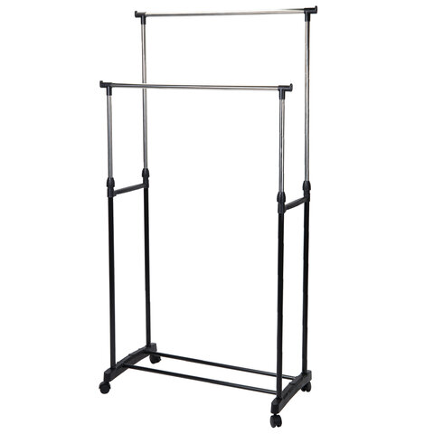 Вешалка для плечиков двухъярусная BOOMHOUSE (БУМХАУС) GR-003 (900-1600x800x400 мм), пластик/металл, черный/хром, 701438 - фото 1