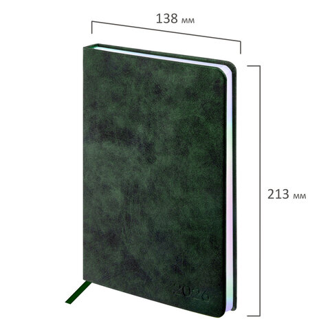 Ежедневник датированный 2026 А5 138х213 мм, BRAUBERG "Ice", под кожу, темно-зеленый, 117391 - фото 2