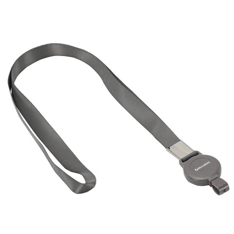 Держатель-рулетка для бейджей 70 см, с лентой 45 см, серый, BRAUBERG EXTRA, 238839 - фото 1