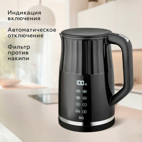 Чайник электрический с двойными стенками BQ (БИ-КЬЮ) KT1801SW, 1,7 л, 2200 Вт, ТЕРМОРЕГУЛЯТОР, черный, 86198284 - фото 3