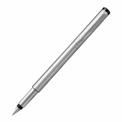 Ручка перьевая PARKER "Vector Stainless Steel", корпус серебристый, детали из нержавеющей стали, синяя, S0029690 - фото 1