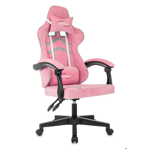 Кресло компьютерное BRABIX "Shooter GM-123", 2 подушки, ткань, розовое/серое, 533213 - фото 1
