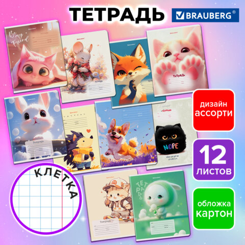 Тетрадь 12 л. BRAUBERG клетка, обложка картон, МИКС-1, 107268 - фото 14