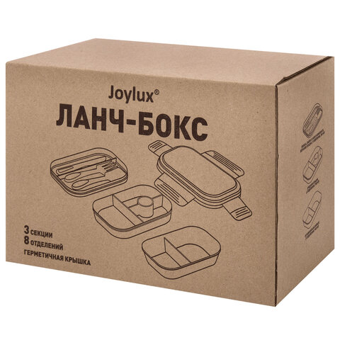 Ланч-бокс контейнер, 3 секции, 8 отделений, 1,9 л, ложка, вилка, нож, 10х21х14 см, мятный, JOYLUX (ДЖОЙЛЮКС), 609350 - фото 9