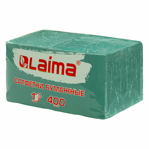 Салфетки бумажные 400 шт., 24х24 см, "Big Pack", зелёные, 100% целлюлоза, LAIMA, 114728 - фото 1