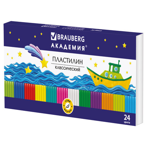 Пластилин классический BRAUBERG "АКАДЕМИЯ", 24 цвета, 480 г, со стеком, ВЫСШЕЕ КАЧЕСТВО, 105899 - фото 2