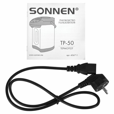 Термопот SONNEN TP-50, 5 л, 900 Вт, 1 температурный режим, 3 режима подачи воды, сталь, белый/серебро, 456711 - фото 7