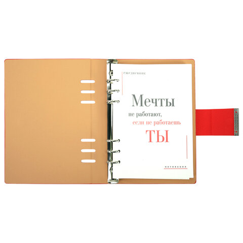 Ежедневник на кольцах в наборе с ручкой А5, 165x229 мм, BRAUBERG "Lux", под кожу, 100 листов, красный, 116857 - фото 4