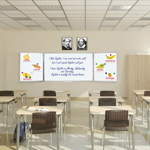 Доска магнитно-маркерная 3-х элементная 100х150/300 см, 5 рабочих поверхностей, белая, BRAUBERG, 231708 - фото 6