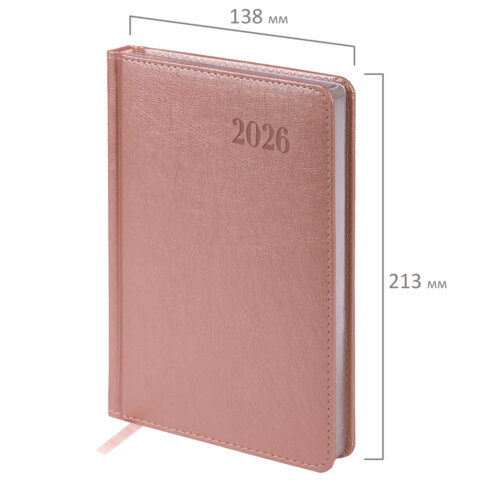 Ежедневник датированный 2026, А5, 138х213 мм, BRAUBERG "Impression", под кожу, розовый, 117514 - фото 2