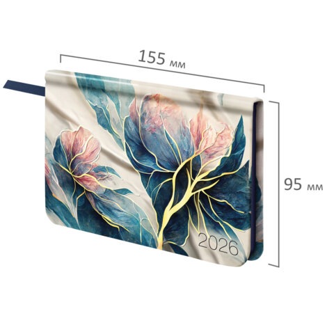Еженедельник датированный 2026 МАЛЫЙ ФОРМАТ 95х155 мм, А6, BRAUBERG "Vista", под кожу, "Цветы", 117204 - фото 2