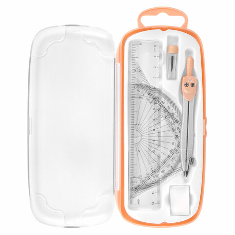 Готовальня BRAUBERG SCHOOL KIT, 8 предметов, циркуль 115 мм, чертежные принадлежности, персиковый цвет, 210704 - фото 12
