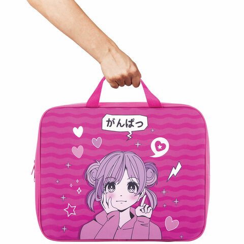 Папка на молнии с ручками BRAUBERG KIDS А4, 1 отделение, полиэстер, 80 мм, "Anime style", 272121 - фото 8