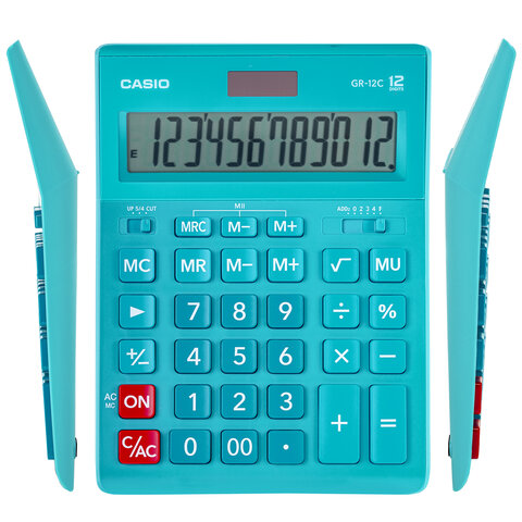 Калькулятор настольный CASIO GR-12С-LB (210х155 мм), 12 разрядов, двойное питание, ГОЛУБОЙ, GR-12C-LB-W-EP - фото 3
