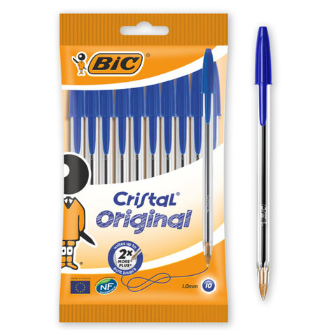 Ручки шариковые BIC "Cristal Original", НАБОР 10 шт., СИНИЕ, узел 1 мм, линия письма 0,32 мм, пакет, 830863 - фото 10