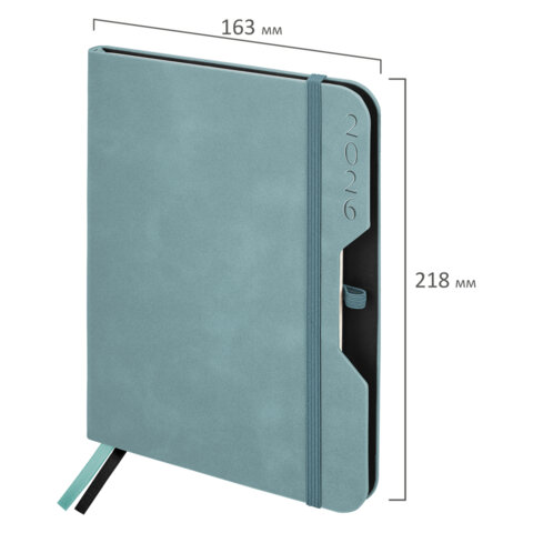 Ежедневник датированный 2026, А5, 151х213 мм, BRAUBERG "Note", под кожу, держатель для ручки, серо-голубой, 117520 - фото 2